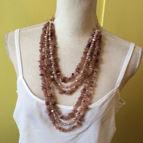 Pretty Multi Strand Layered Genuine Stone Necklace - Picture 1 of 9